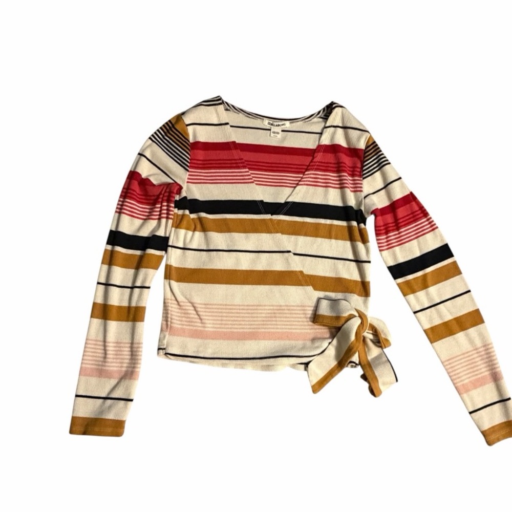 Billabong Multicolor Striped Wrap Top Cotton Blend Size Medium